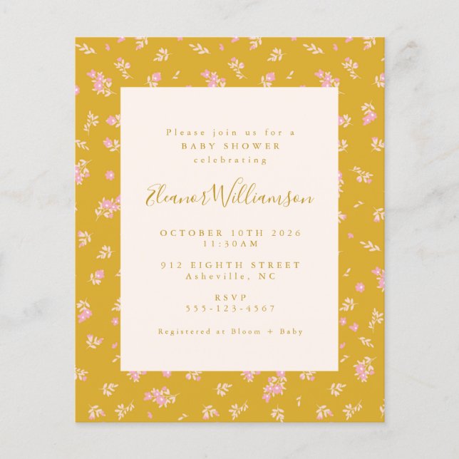 Papier Budget Boho rose jaune Baby shower floral (Devant)