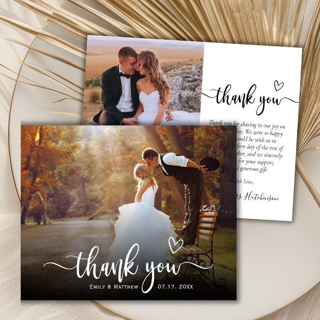 Papier Budget Boho Script Coeur 2 Mariage photo Merci (Créateur téléchargé)