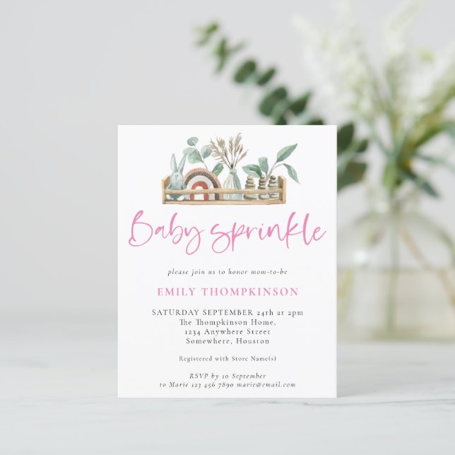 Papier Budget Boho Shelf Toys Girl Baby Sprinkl Invitatio (Debout devant)
