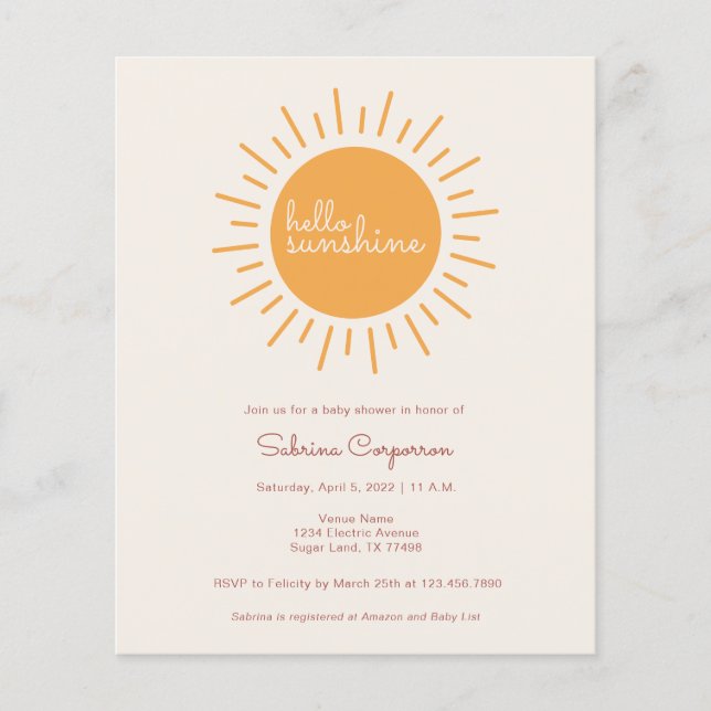 Papier Budget Boho Sunshine Genre Neutre Bébé (Devant)