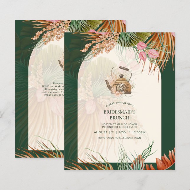 Papier BUDGET Boho TEA PARTY Pampas Grass Fête des mariée (Devant / Derrière)
