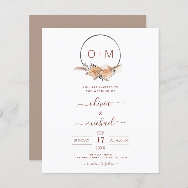 Papier Budget Boho Terracotta Monogram Mariage (Devant / Derrière)
