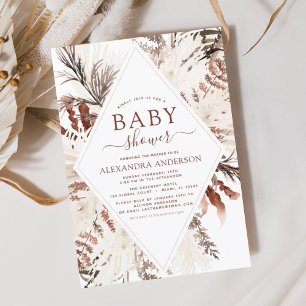 Papier Budget Boho Terracotta Pampas Baby shower en herbe