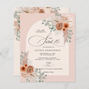 Papier Budget Boho Terracotta Pampas Sweet 16 Invitation