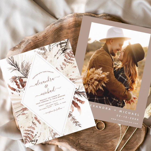 Papier Budget Boho Terracotta Photo Pampas Grass Mariage (Créateur téléchargé)