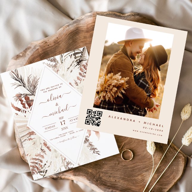 Papier Budget Boho Terracotta Photo QR Code Mariage (Créateur téléchargé)