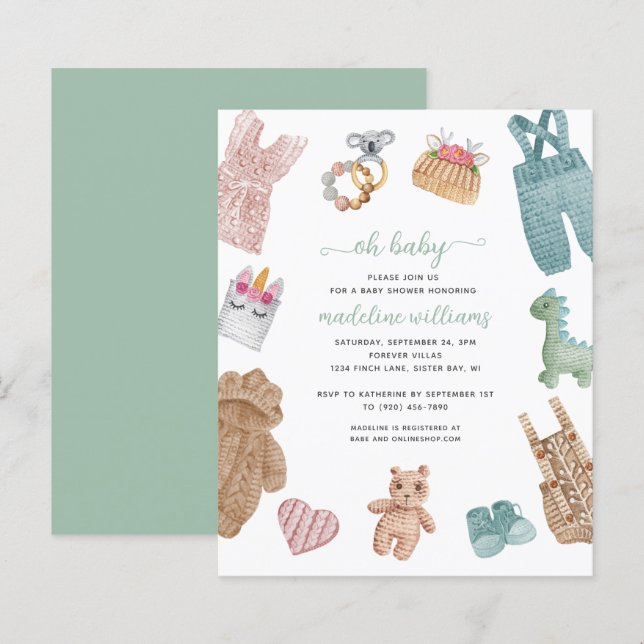 Papier BUDGET BOHO Vêtements de bébé Neutre Oh Baby showe (Devant / Derrière)