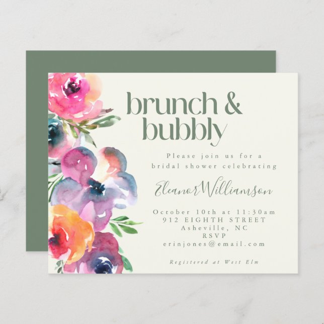 Papier Budget Boho Watercolor Fête des mariées Brunch (Devant / Derrière)