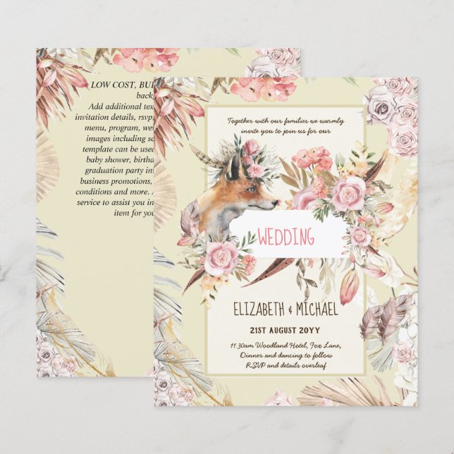 Papier BUDGET Boho Woodland FOX Floral Mariage Moderne (Devant / Derrière)