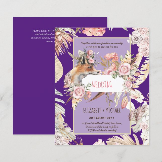 Papier BUDGET Boho Woodland FOX Floral Mariage Moderne (Devant / Derrière)