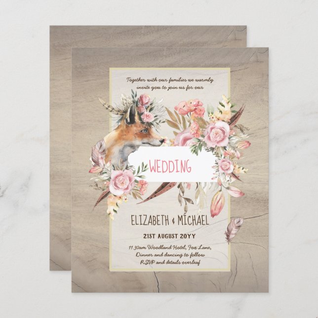 Papier BUDGET Boho Woodland FOX Floral Mariage Moderne (Devant / Derrière)