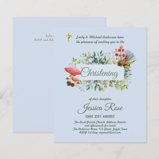 Papier BUDGET Bois Bois Baptême des Invitations (Devant / Derrière)