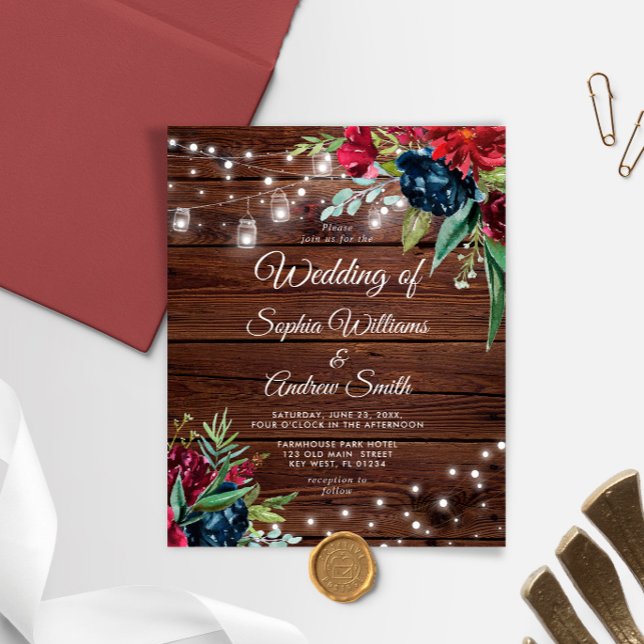 Papier Budget Bois rustique Faire-part de mariage de lumi (Créateur téléchargé)
