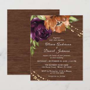 Papier Budget Bois Rustique Floral Faire-part de mariage
