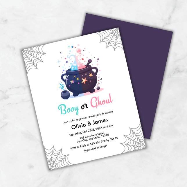 Papier Budget Booy ou Ghoul Halloween Genre Révéler Invit (Budget Booy or Ghoul Cauldron Halloween Gender Reveal Invitation )