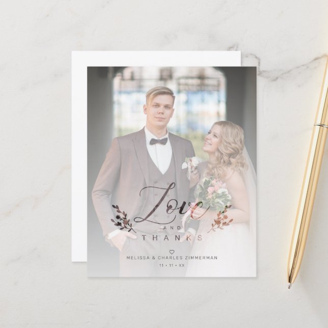 Papier Budget Botanique Élégant Amour & Merci Mariage Pic (Devant/Arrière en situation)