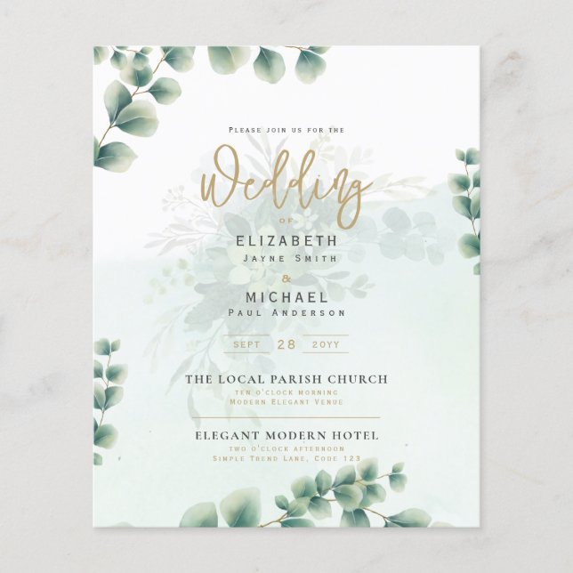 Papier Budget Botanique Eucalyptus Mariage INVITE (Devant)