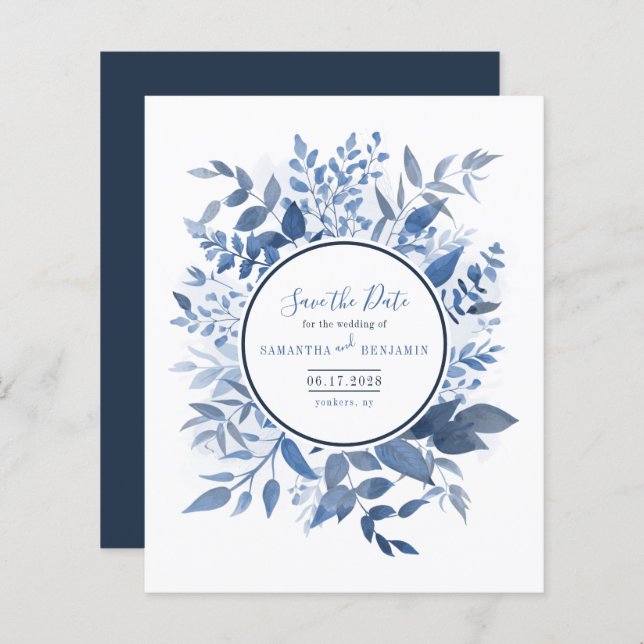 Papier Budget Botanique Foliage Marine Bleu Enregistrer l (Devant / Derrière)