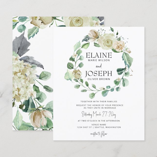 Papier Budget Botanique Neutre Floral Faire-part de maria (Devant / Derrière)