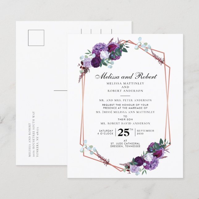Papier Budget Botanique Purple Floral Mariage géométrique (Devant / Derrière)