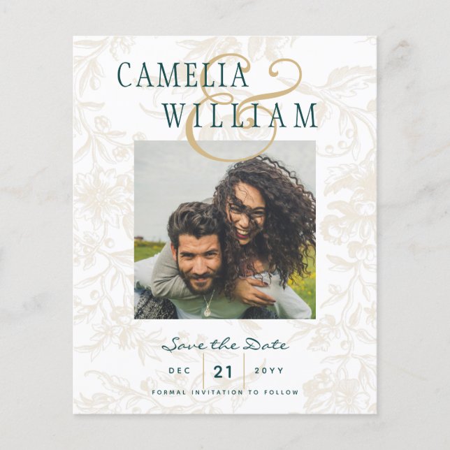 Papier BUDGET BOTANIQUE TURQUOISE OR Mariage Enregistrer  (Devant)
