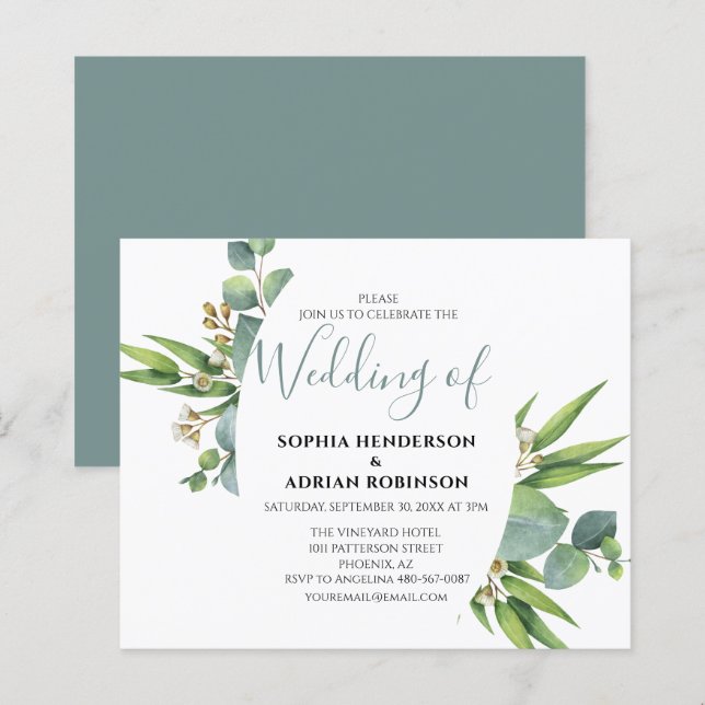 Papier Budget Botanique Verdure Invitations de mariage (Devant / Derrière)