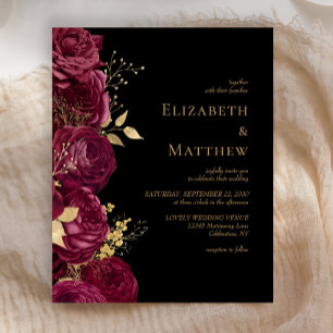 Papier Budget Bourgogne Black Floral Wedding Invitation