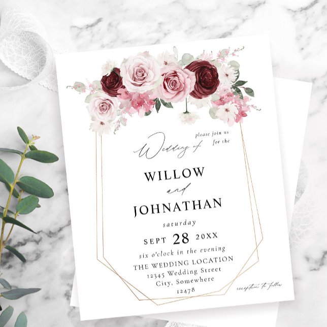 Papier Budget Bourgogne & Blush Pink 6 Ele Mariage Floral (Créateur téléchargé)