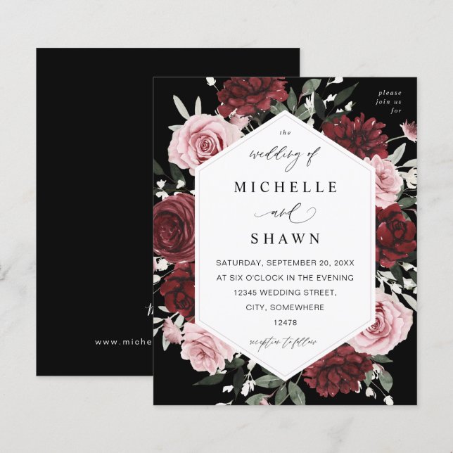 Papier Budget Bourgogne & Blush rose 6 Floral - Noir (Devant / Derrière)