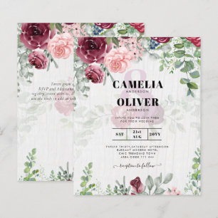 Papier BUDGET Bourgogne Blush Rose Floral Wedding INVITE