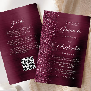Papier Budget Bourgogne brossé Métal QR Code Mariage