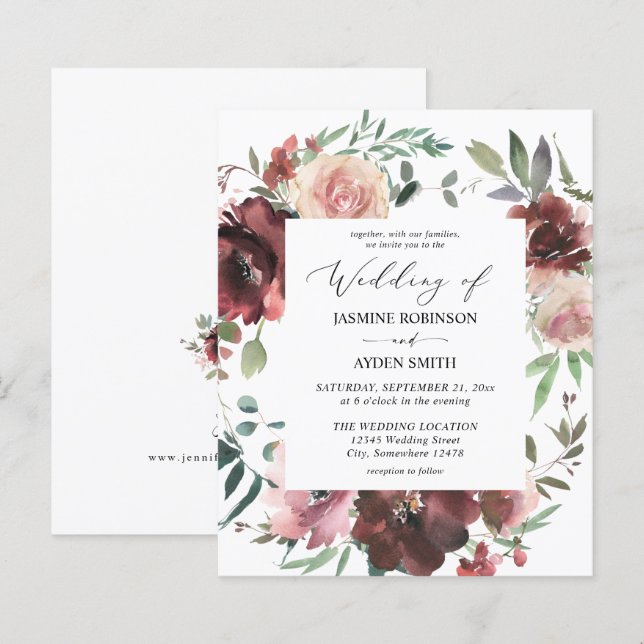 Papier Budget Bourgogne Dusty rose Floral 5 Mariage (Devant / Derrière)