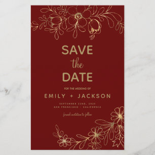 Papier Budget Bourgogne Enregistrer la date Floral Gold F