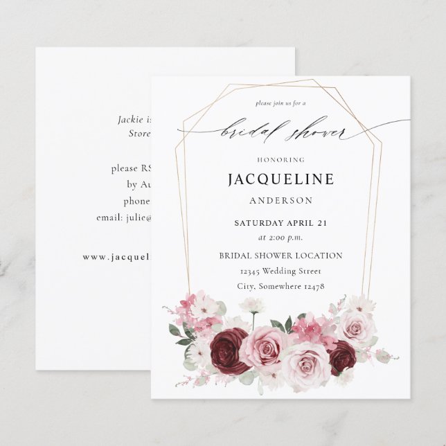 Papier Budget Bourgogne & Fête des mariées d'aile florale (Devant / Derrière)