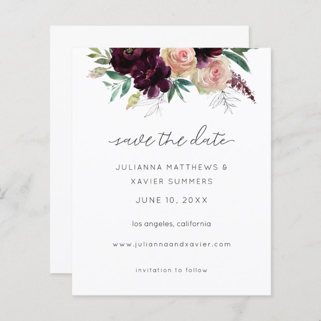 Papier Budget Bourgogne & Fleur rose pâle Enregistrer la  (Devant / Derrière)