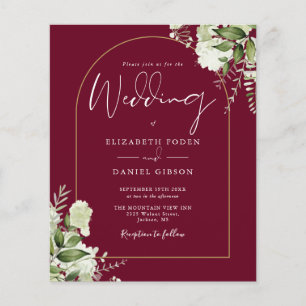 Papier Budget Bourgogne Foliage Gold Arch Wedding Invitat