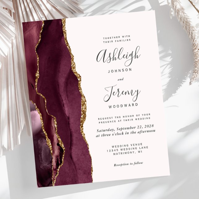 Papier Budget Bourgogne Gold Agate Blush Wedding Invitati (Créateur téléchargé)