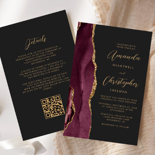 Papier Budget Bourgogne Gold Agate Dark QR Code Mariage