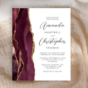 Papier Budget Bourgogne Gold Agate Mariage Invitation