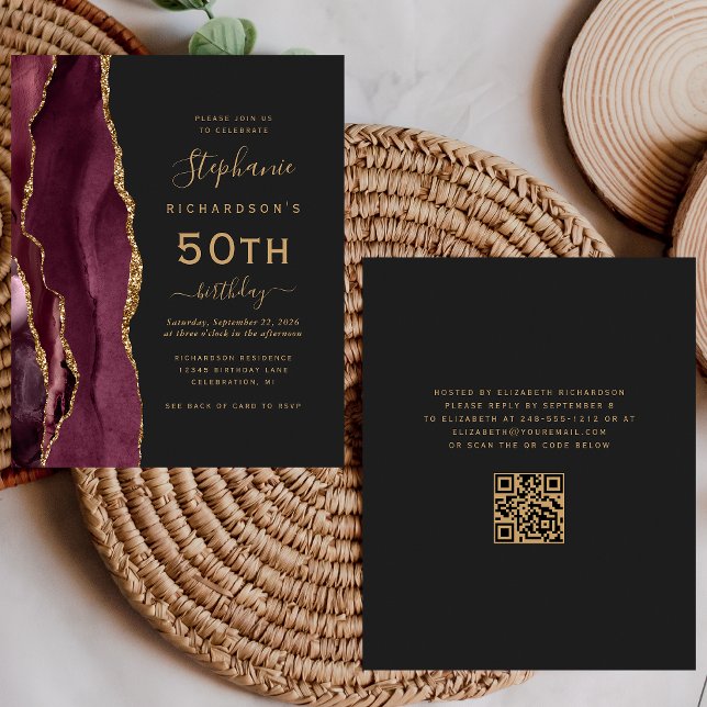 Papier Budget Bourgogne Gold Agate QR Code 50e anniversai (Créateur téléchargé)