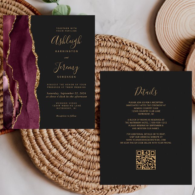 Papier Budget Bourgogne Gold Dark QR Code Mariage Invitat (Créateur téléchargé)