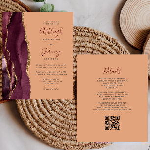 Papier Budget Bourgogne Gold Peach QR Code Mariage Invita