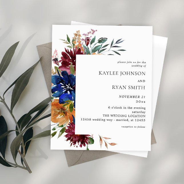 Papier Budget Bourgogne & Marine Automne Floral Mariage V (Créateur téléchargé)