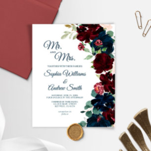 Papier Budget Bourgogne & Marine Blue Flowers Mariage
