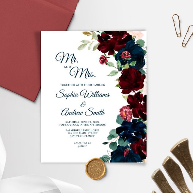 Papier Budget Bourgogne & Marine Blue Flowers Mariage (Créateur téléchargé)