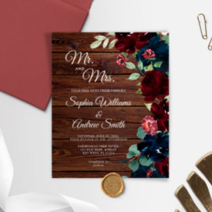 Papier Budget Bourgogne & Marine Blue Flowers Mariage en 