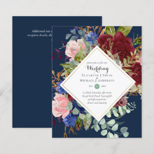 Papier BUDGET Bourgogne Marine Floral Wedding Invitations