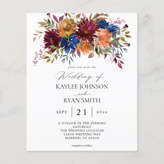 Papier Budget Bourgogne, Marine, Orange Fall Floral Maria (Devant)