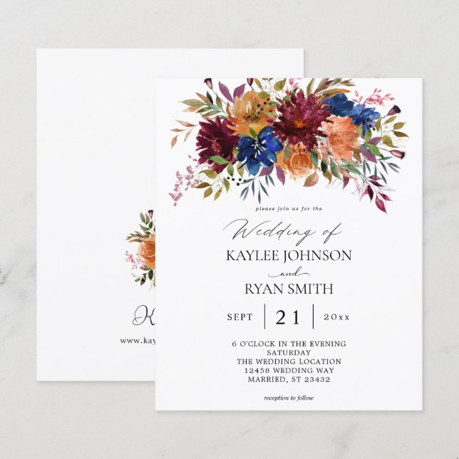 Papier Budget Bourgogne, Marine, Orange Fall Floral Maria (Devant / Derrière)