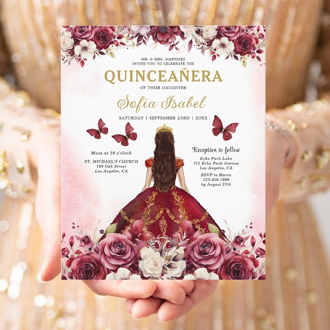 Papier Budget Bourgogne Or Bilingue Espagnol Quinceanera (Créateur téléchargé)
